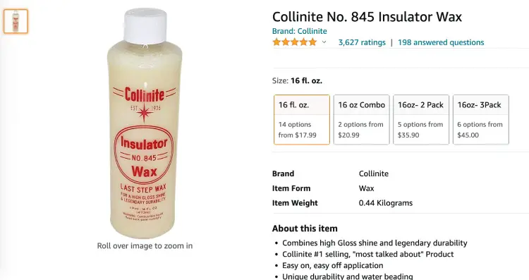 Collinite No. 845 wax for white cars